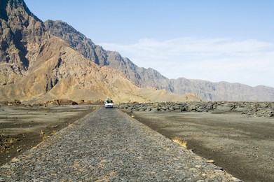 Cobblestone road in the volcanic caldera, Fogo (Fire), Cape Verde Islands, Africa