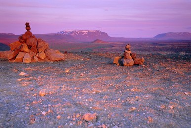 Rock cairns in the north of the country, Myvatyn (Myvatn) Nature Reserve, Iceland