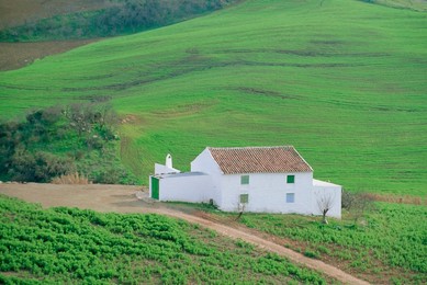 White house in verdant landscape, near Antequera, Malaga, Andalucia (Andalusia), Spain, Europe