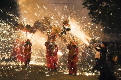 Fire Dragon lunar New Year festival, Taijiang town, Guizhou Province, China, Asia