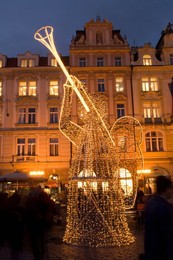 Christmas market decorations at Staromestske (Old Town Square), Stare Mesto, UNESCO World Heritage Site, Prague, Czech Republic, Europe