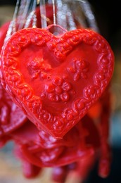 Close-up of heart decoration, Christmas market, Munich, Bavaria, Germany, Europe