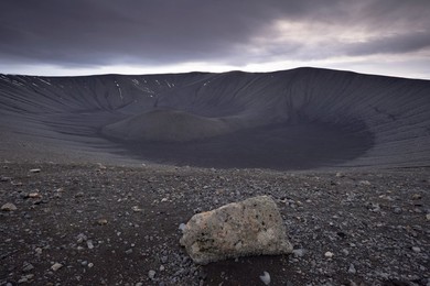 Volcanic ash (tephra) crater Hverfjall (Hverfell), 140m deep, more than 1 km across, at Myvatn, northern Iceland, Iceland, Polar Regions