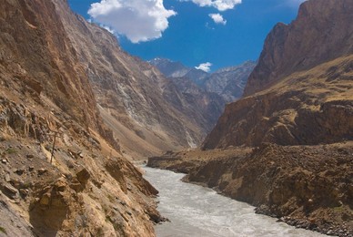 Mountainous landscape on the road between Dushanbe and the Bartang Valley, Tajikistan, Central Asia