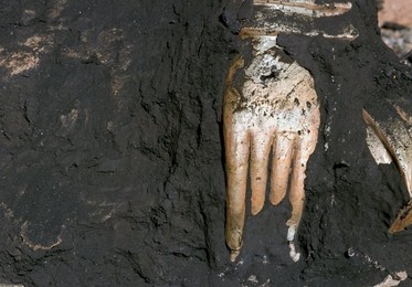 The hand of the Buddha emerging from the ashes, bronze casting, Mandalay, Myanmar (Burma), Asia
