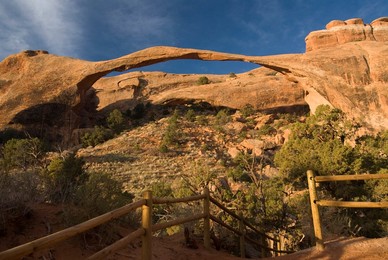 Landscape Arch in early morning light, Arches National Park, Utah, United States of America, North America