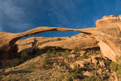 Landscape Arch in early morning light, Arches National Park, Utah, United States of America, North America