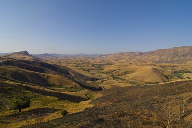 Deforested landscape along the road between Mahajanga and Antanarivo, Madagascar, Africa
