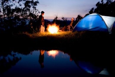 Camping and camp fire, Meesapuli, Munnar, Kerala, India, Asia