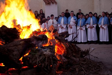 Orgosolo the procession for Saint Antoni's fires markes the beginning of the Sardinian carnival, Orgosolo, Sardinia, Italy, Europe