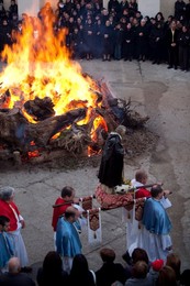 Orgosolo the procession for Saint Antoni's fires markes the beginning of the Sardinian carnival, Orgosolo, Sardinia, Italy, Europe