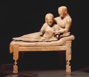 Ash urn with couple / Etruscan