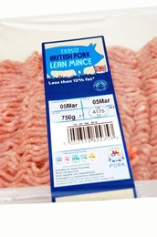 Tesco BRITISH pork lean mince (healthy eating) with the British logo & the little red tractor sign symbol from the assured food standards association on an offer of 2 for £6 perfect for Bolognese meatballs or lasagne