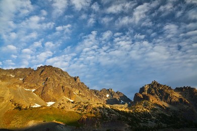 Mountains rising above Imperial Tarn in the cirque known as Royal Basin, Olympic National Park, Washington State, USA