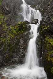 Waterfall along Royal Creek, high in the cirque of Royal Basin, Olympic National Park, Washington State, USA.