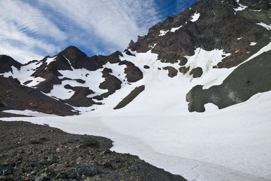 Snowfield coming off Mt. Deception (there was once a glacier here, but it may just be a perennial snowfield now) in the cirque of Royal Basin in Olympic National Park, Washington State, USA.