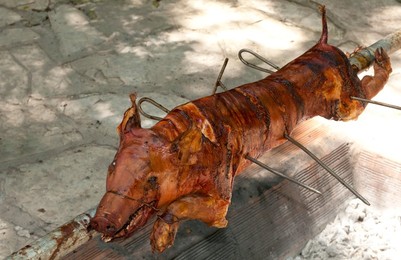 Cienfuegos Cuba pig roast on barbeque on fire for guests