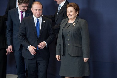 Malta Prime Minister Joseph Muscat (L) a..........