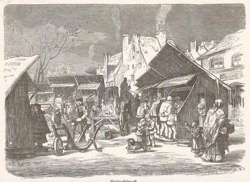 Christmas market / Woodcut, 1886