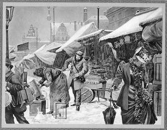Christmas Market, Berlin / Gouache, 1893