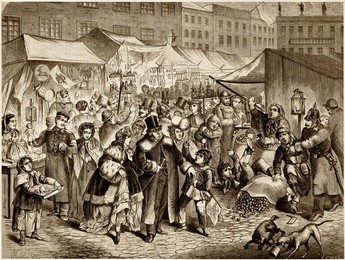 Christmas Market in Berlin / Woodcut, 1865