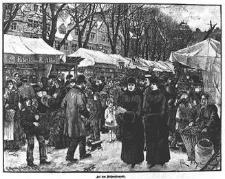 At the Christmas market / Woodcut, 1884