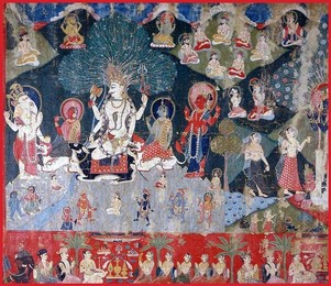 Nepal: Painting of gods paying homage to Shiva and Krishna, Kathmandu Valley, 19th century