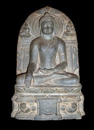 India / Bangladesh: A sculpture of Buddha in the Attitude of Victory over Mara, Bengal, Pala Dynasty, c. 11th century CE