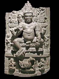 India / Bangladesh: Brahma seated above his mount, the hamsa or celestial swan. Bengal, Pala Dynasty, 10th-11th century CE