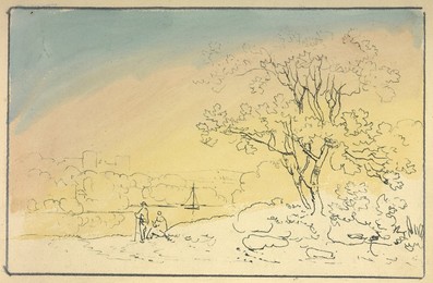 Watercolour of a landscape.