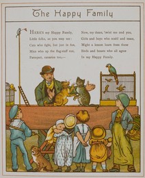 The happy family. A man entertaining children with animals. Illustration from 'London town'