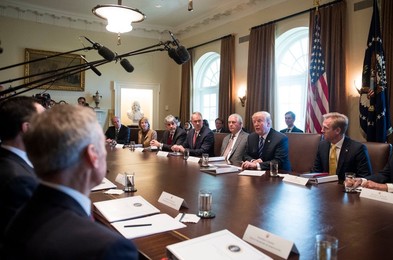 President Trump speaks to the media during a Cabinet Meeting at t