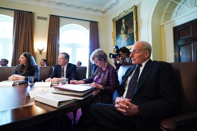President Trump speaks to the media during a Cabinet Meeting at t