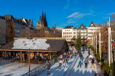 Skating, Cologne Christmas Market, Cologne, North Rhine-Westphalia, Germany