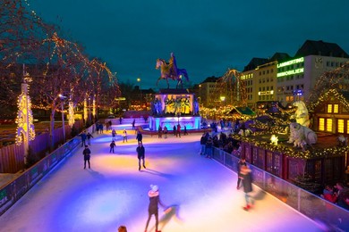 Skating, Cologne Christmas Market, Cologne, North Rhine-Westphalia, Germany