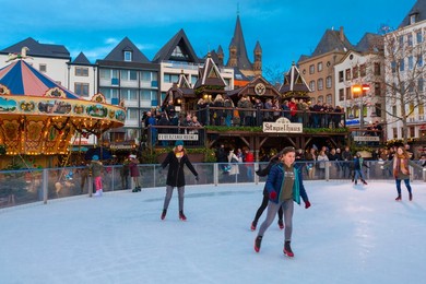 Skating, Cologne Christmas Market, Cologne, North Rhine-Westphalia, Germany