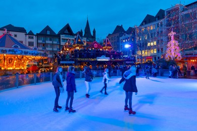 Skating, Cologne Christmas Market, Cologne, North Rhine-Westphalia, Germany