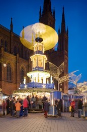 Christmas Market at dusk, Wiesbaden, Hesse, Germany