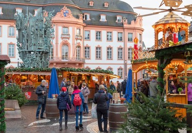 Christmas Market in Schillerplatz, Mainz, Rhineland-Palatinate, Germany