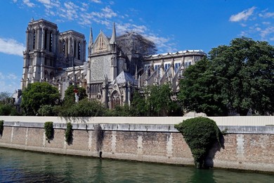 Consolidation work after the fire, Notre Dame de Paris Cathedral, Paris, France