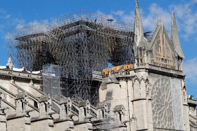 Consolidation work after the fire, Notre Dame de Paris Cathedral, Paris, France