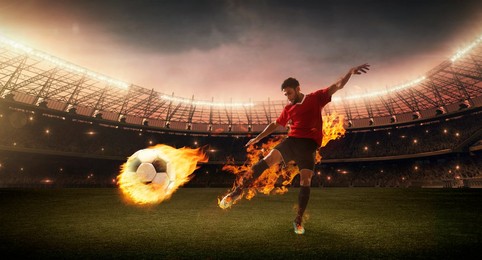 Indian football player kick fire ball