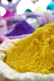 Holi festival color powder piles