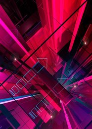 Abstract arrow outlines and red and pink geometric grid pattern