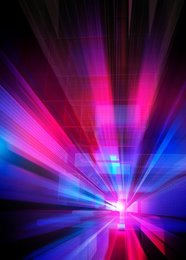 Abstract blue and pink geometric grid pattern with vanishing point