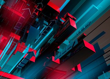 Abstract blue and red geometric block and arrow pattern