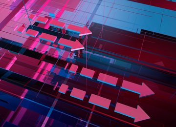 Abstract pink and blue geometric grid and arrow pattern