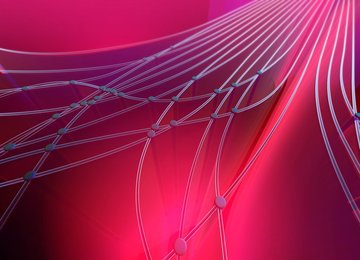 Abstract pink pattern of interconnecting cables and dots