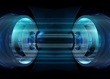 Abstract glowing discs connected by cylinder