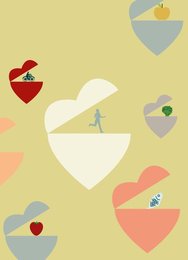Healthy food and people doing healthy activity inside of hearts